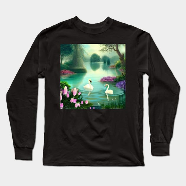 Swan Lake Long Sleeve T-Shirt by Designlee